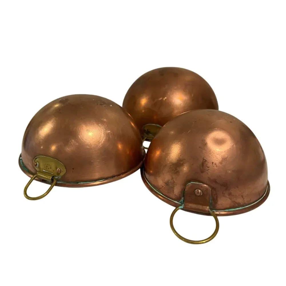 Copper Hanging Round Bottom Beating Bowls Set 3